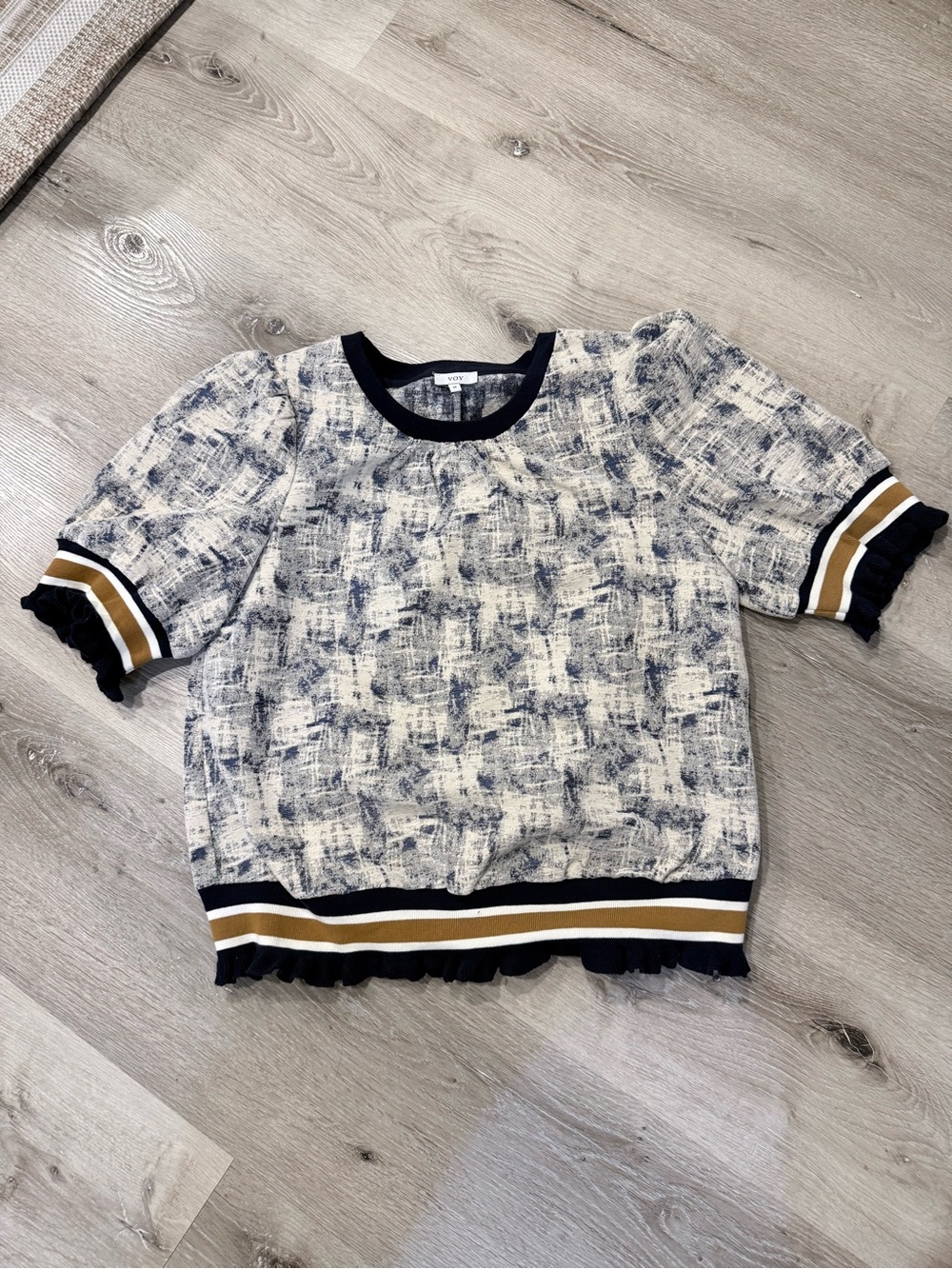 Navy & Cream Textured Short-Sleeve Top
